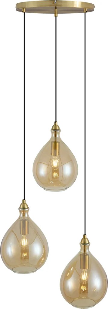 Lampada a sospensione smart oro con vetro ambrato 3 luci con Wifi A60 - Traditional