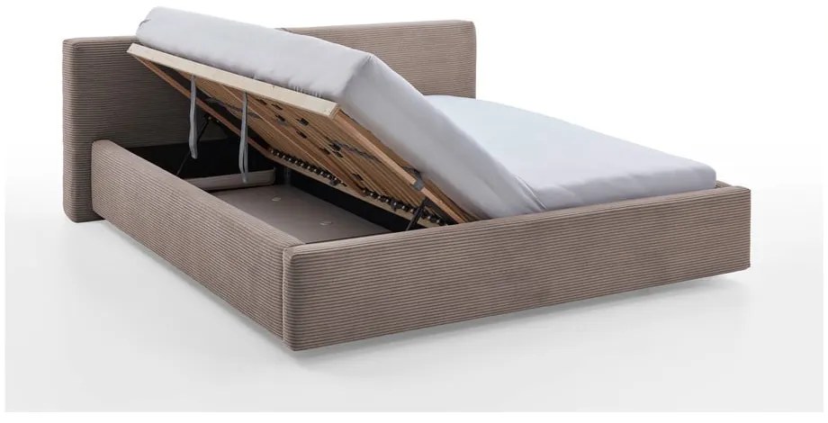 Letto matrimoniale imbottito marrone chiaro con contenitore con rete inclusa 160x200 cm Cube – Meise Möbel