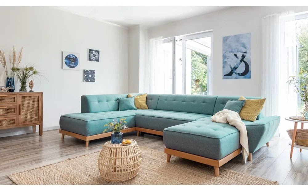 Divano letto angolare turchese (angolo sinistro/"U") Dazzling Daisy - Miuform