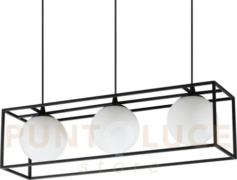 Lingotto lampadario sospeso nero sfera bianca 3 luci attacco e14