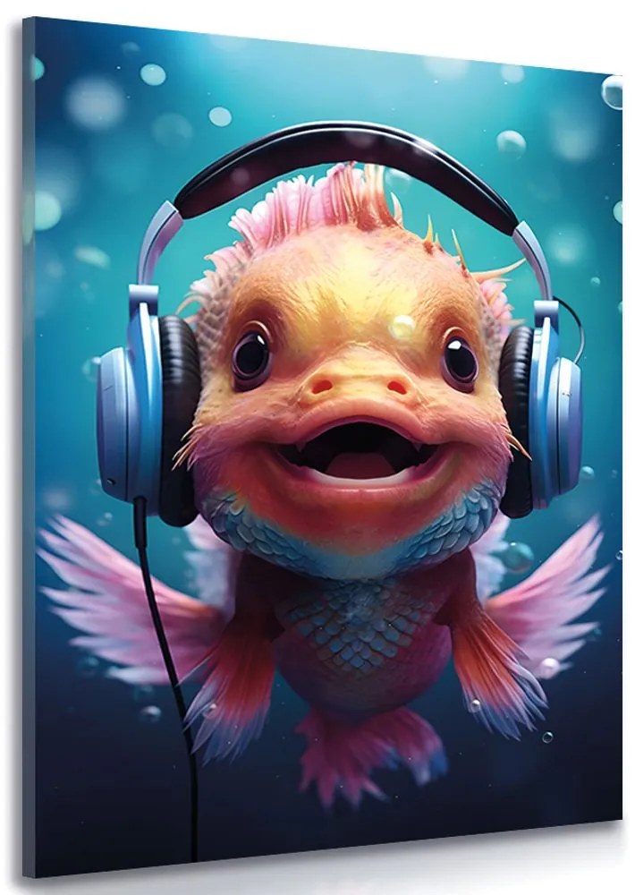 Quadro su tela – Pesce con cuffie