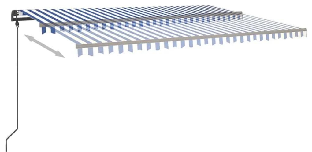 Tenda da Sole Retrattile Manuale con Pali 5x3 m Blu e Bianca