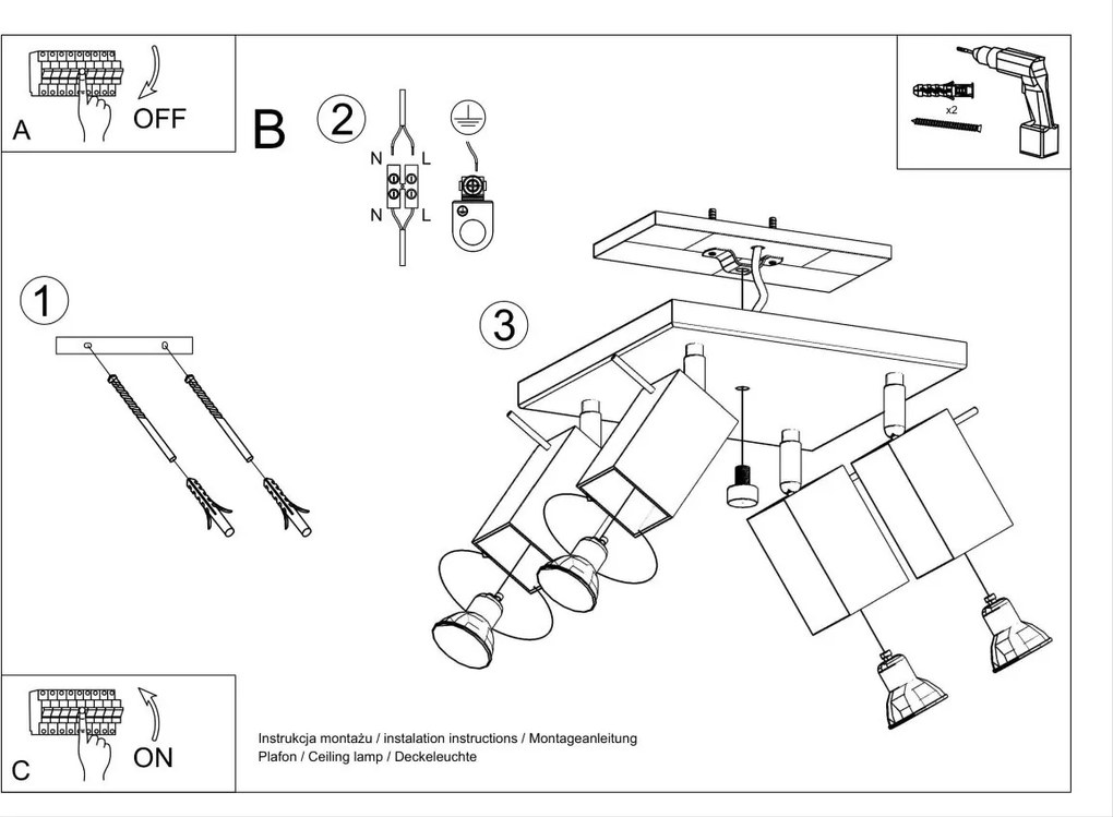 Lampada da soffitto 4xGU10 MERIDA 4 Orientabile in Acciaio