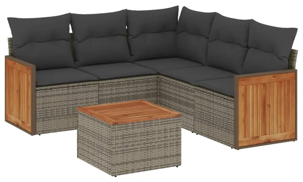 Set divano da giardino 6 pz con cuscini grigio in polyrattan