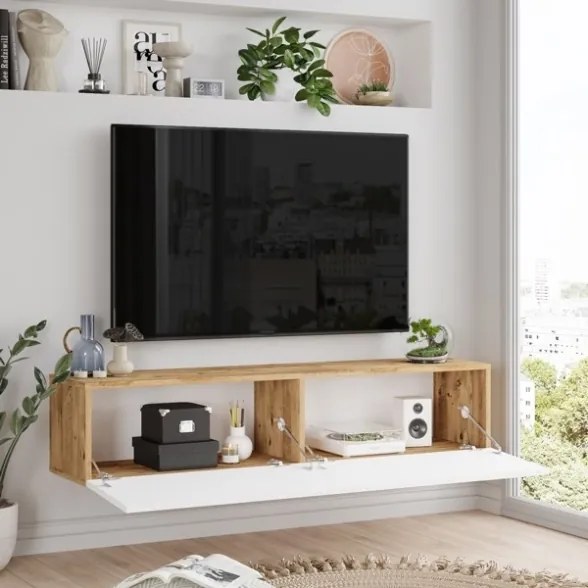 Mobile Tv Sospeso 140x32x30 Effetto Legno Rovere E Bianco Future