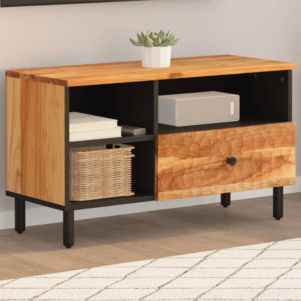 Mobile Porta Tv 80x33x46 Cm İn Legno Massello Di Acacia /