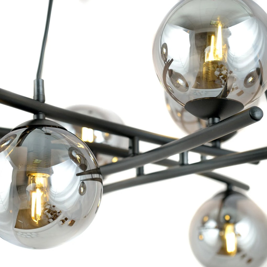 Lampadario Moderno Cadmo Acciaio Nero Grigio 8 Luci E14 Ip20