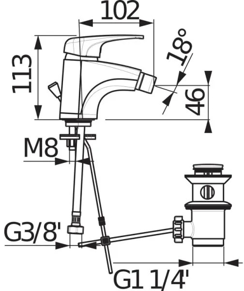 JIKA H3411U10041111 - Miscelatore bidet DEEP 11,3 cm con scarico senza troppopie