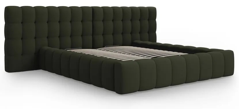 Letto matrimoniale imbottito verde con spazio contenitivo e rete 200x200 cm Mamaia - Micadoni Home