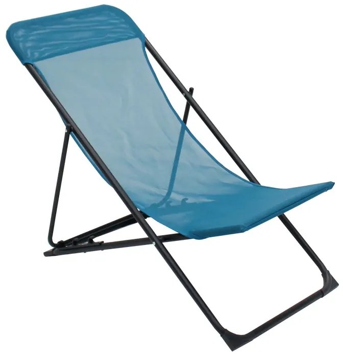 Sedia a sdraio da giardino senza cuscino Biganos pieghevole in acciaio con seduta in textilene blu