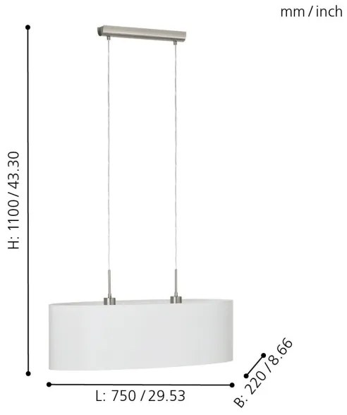 Eglo 31579 - Lampadario a sospensione con filo PASTERI 2xE27/60W/230V