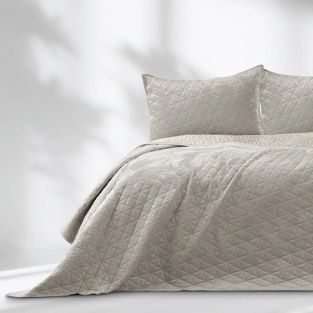 Copriletto greige in velluto con rivestimento trapuntato 170x210 cm Laila – Restilo