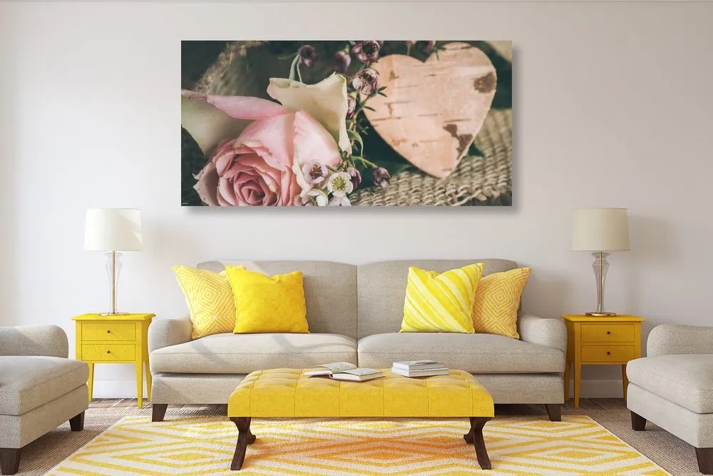 Quadro su tela – Rose e cuore in stile vintage