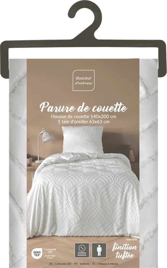Set copripiumino e federa bianco in microfibra per letto singolo 140x200 cm Heltie – douceur d'intérieur