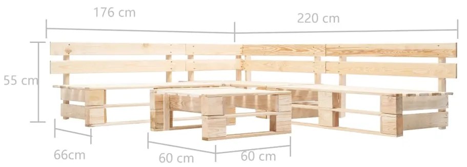 Set divani da giardino con pallet 4 pz naturale in legno