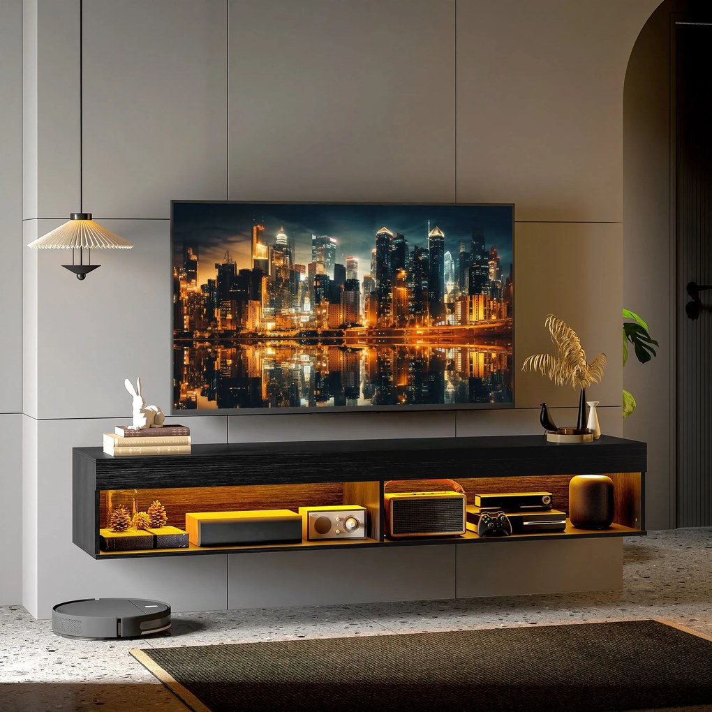 Mobile TV fino 75" Sospeso con Luci LED 16 Colori e Telecomando 180x40x30 cm Nero...