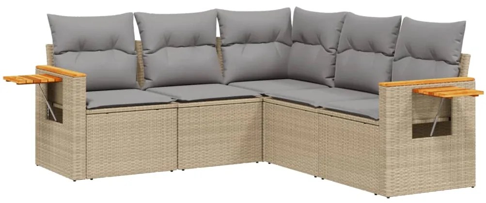 Set divano da giardino 5 pz con cuscini beige in polyrattan