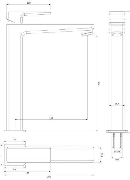 OMNIRES PM7412BL - Rubinetto del lavandino PARMA 27,3 cm opaco nero