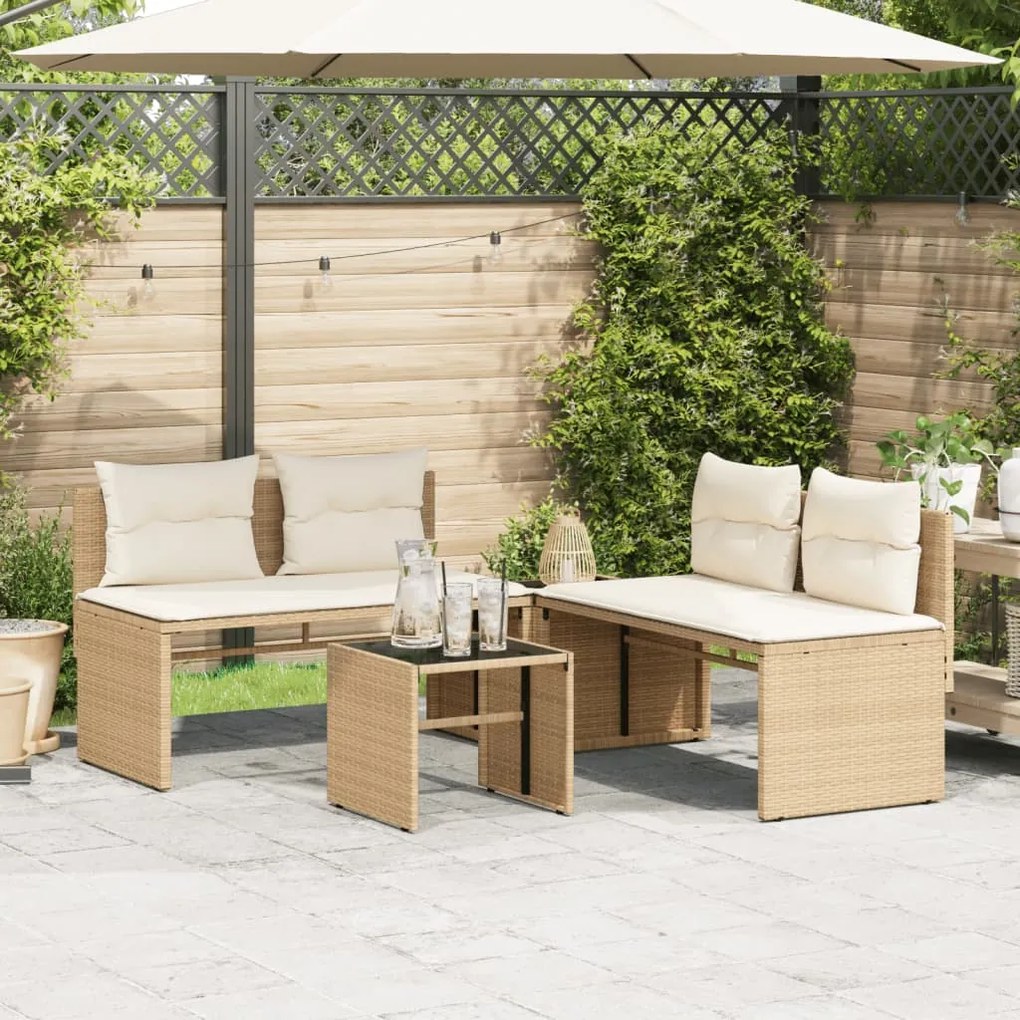 Set divano da giardino 4 pz con cuscini beige in polyrattan