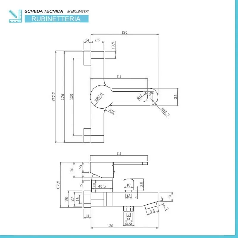Set miscelatori lavabo bidet vasca con duplex Iole in ottone cromato