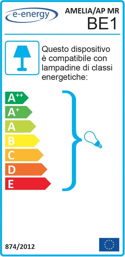 Applique 1xE14 Montatura Marrone Oro Vetro Spugnato Bianco E-Energy Amelia...
