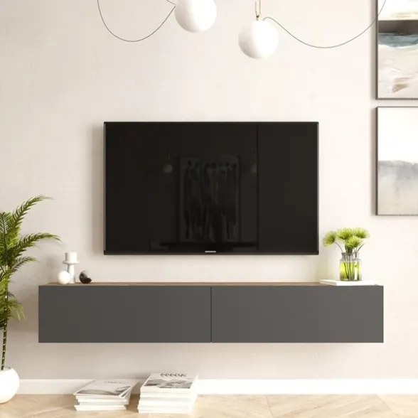 Mobile Tv Sospeso 180x32x30 Effetto Legno Rovere e Antracite Future