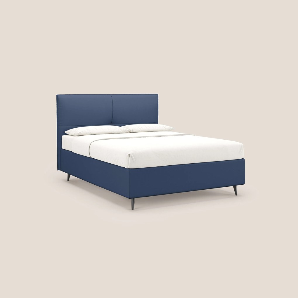 Greta letto contenitore dimensioni SLIM con testata trapuntata in ecopelle impermeabile T04 blu