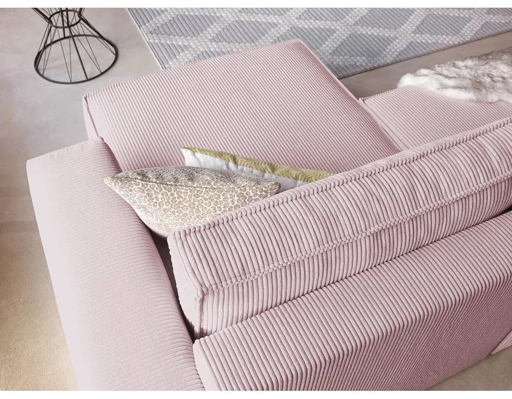 Divano letto in velluto a coste rosa chiaro divano ad angolo variabile Nihad - Bobochic Paris