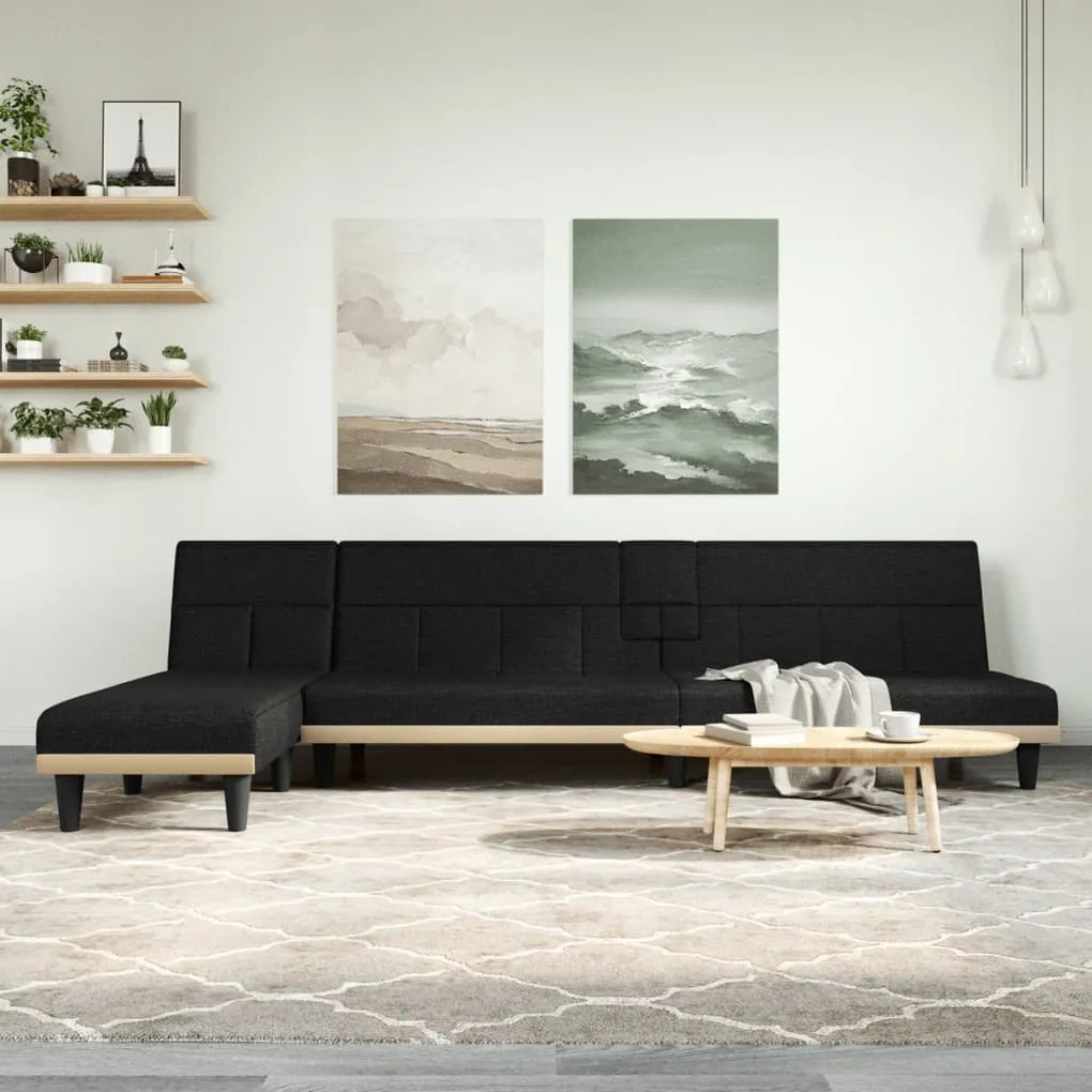Divano Letto A L Nero 255x140x70 Cm İn Tessuto /