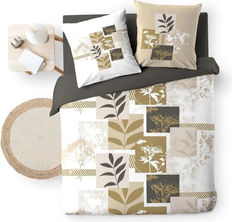 Set copripiumino e federa bianco/marrone in cotone per letto matrimoniale ed esteso 240x220 cm Utopia – douceur d'intérieur