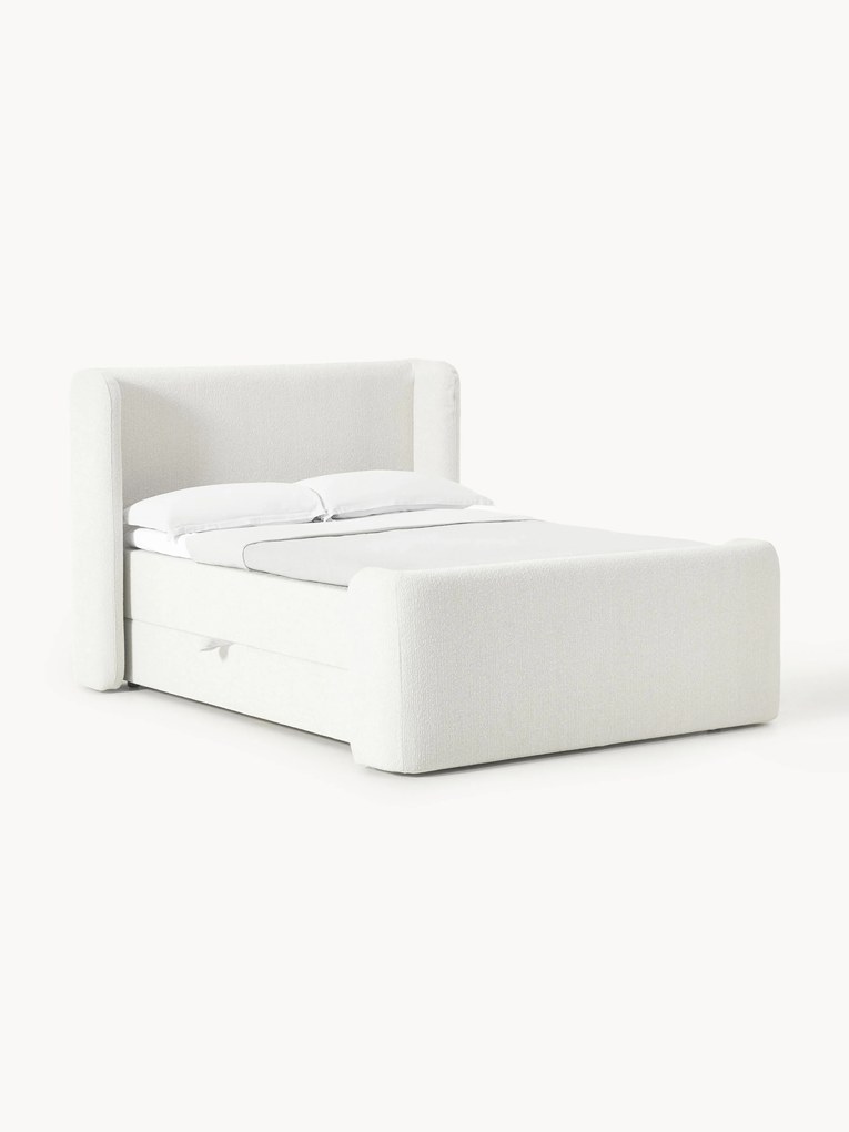 Letto boxspring in bouclé con contenitore Perla