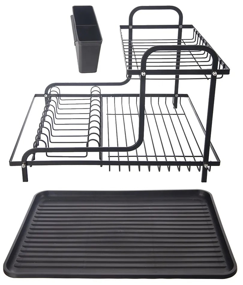 Scolapiatti a due livelli in metallo nero 42,5x32 cm Radka - Orion