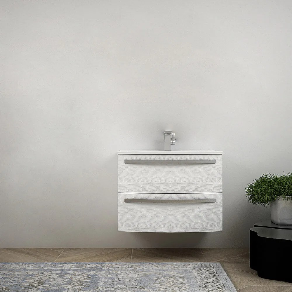 Mobile per bagno 75 cm tondo bianco frassino sospeso - Berlino senza specchio e senza colonna