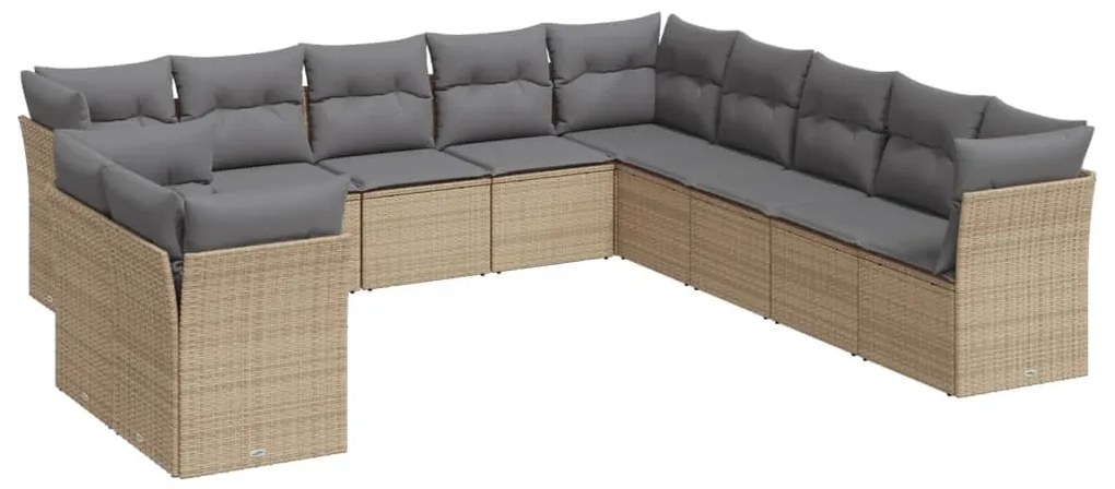 Set divani da giardino 11 pz con cuscini beige in polyrattan