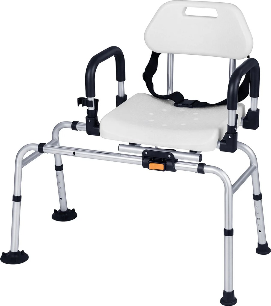 Costway Sedia doccia altezza regolabile schienale comodo maniglia reversibile, Doccia cintura di siurezza portasoffione antiscivolo Argento