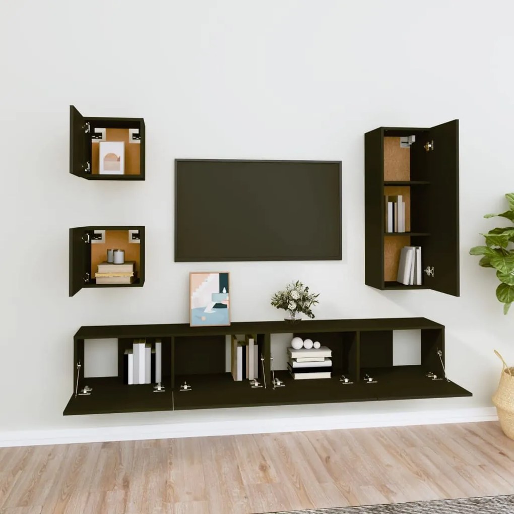 Set di mobili porta tv 5 pz nero in legno multistrato