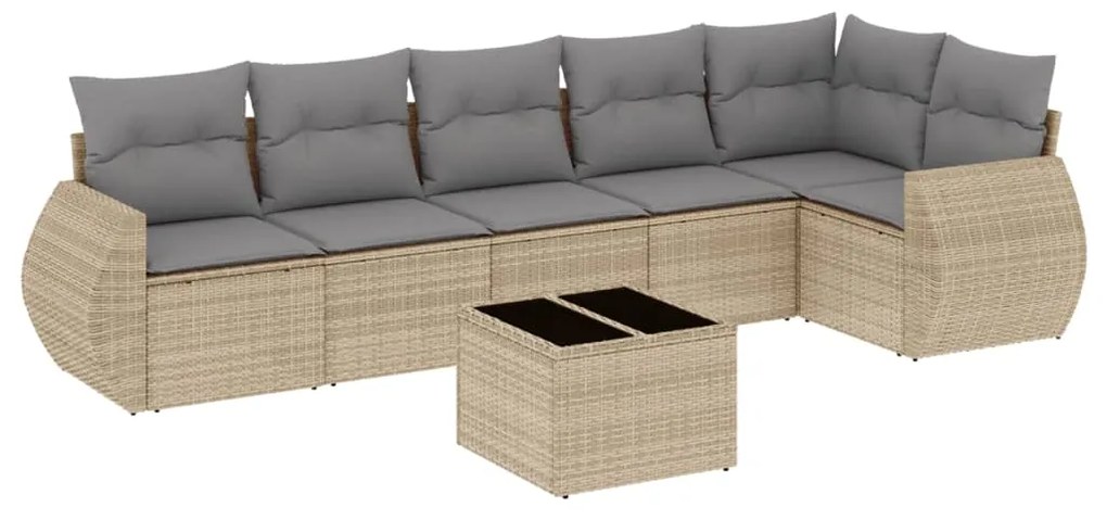 Set divani da giardino 7 pz con cuscini beige in polyrattan