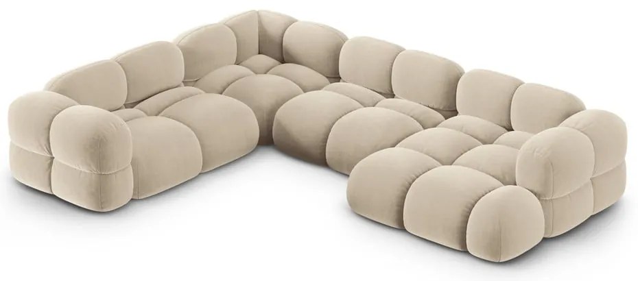 Divano angolare beige (con penisola a sinistra/a U) con rivestimento in velluto Loretto – Cosmopolitan Design