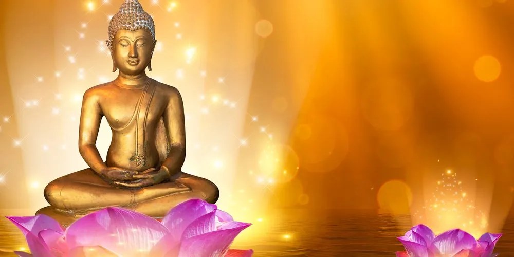 Quadro su tela – Statua di Buddha su fiore di loto