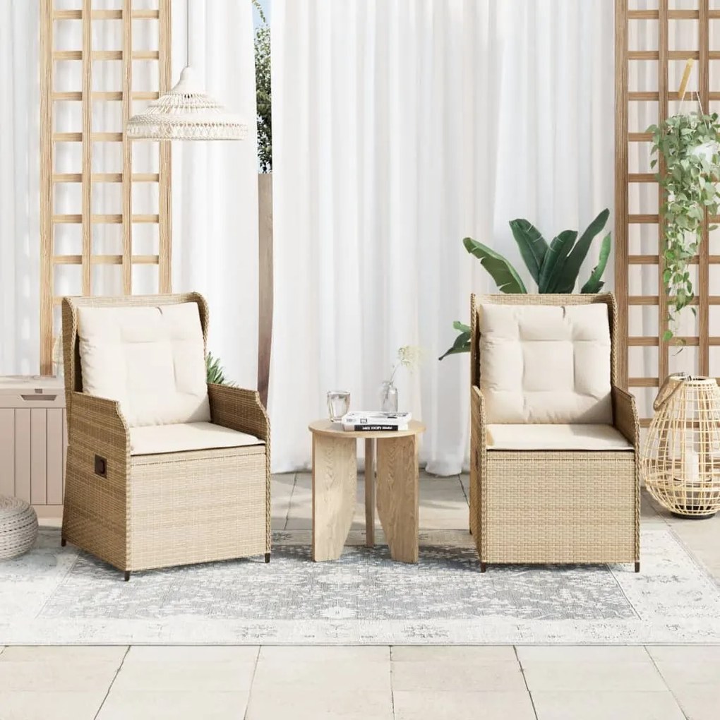 Sedie reclinabili da giardino 2pz con cuscini beige polyrattan