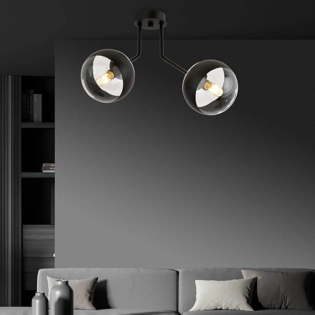 Plafoniera Contemporaneo Orione Acciaio Nero Trasparente 2 Luci E14 Ip20