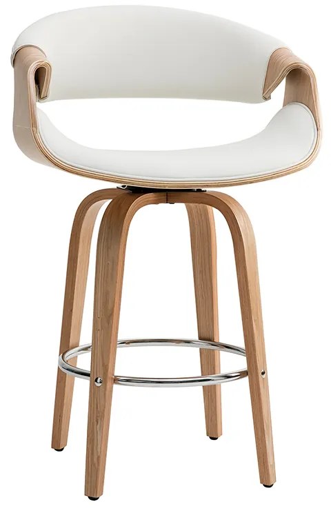 Sgabello da bar design bianco e legno chiaro ARAMIS