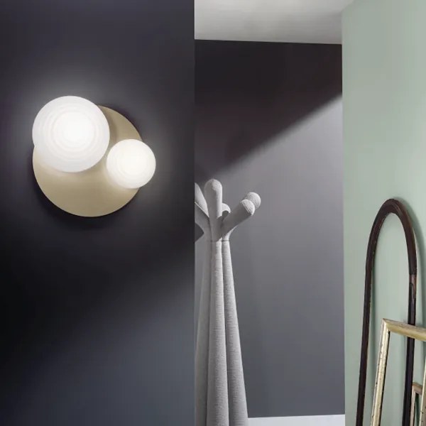 Plafoniera D52 cm TONDO con base in metallo Oro e 2 diffusori in vetro