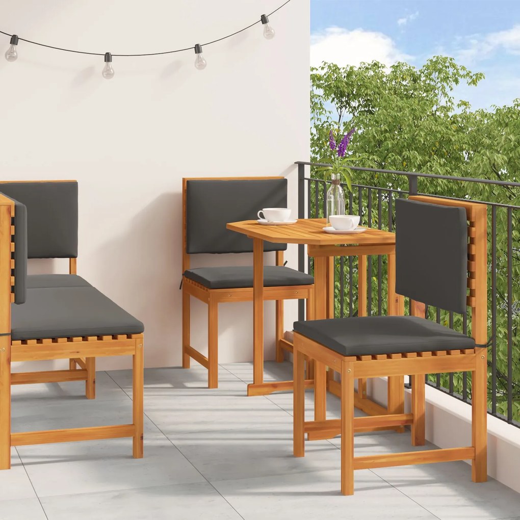 Set da pranzo per giardino 5 pezzi con cuscini in legno massello di acacia