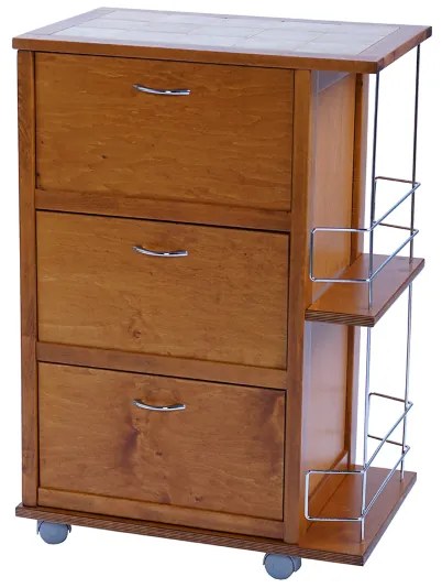 Carrello da cucina con ante a ribalta e portabottiglie Rovere