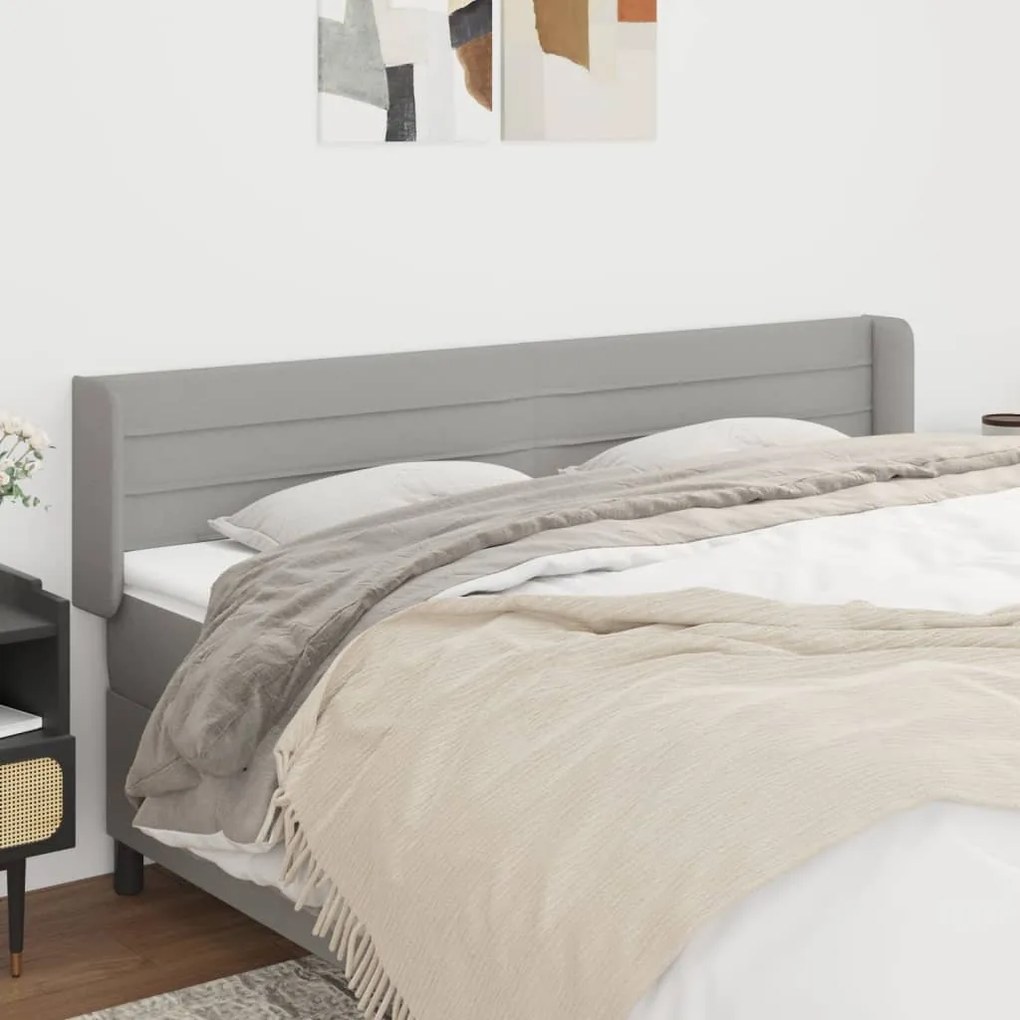 Testiera Ad Orecchio Grigio Chiaro 163x16x78/88 Cm İn Tessuto /
