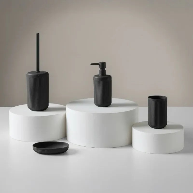 Set accessori bagno 3 pz con dispenser portaspazzolino e portasapone grigio cannettato Arizona