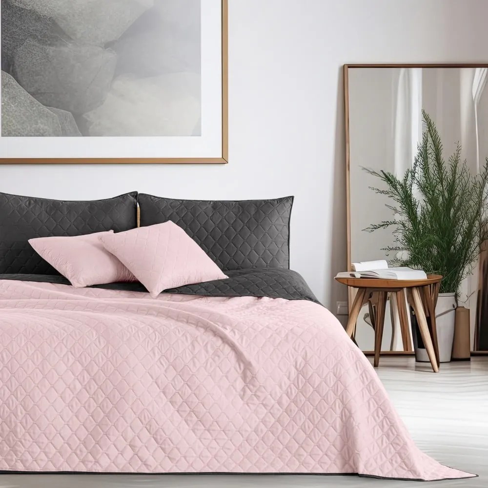 Copriletto in microfibra double-face rosa e nero, 260 x 280 cm Axel - DecoKing