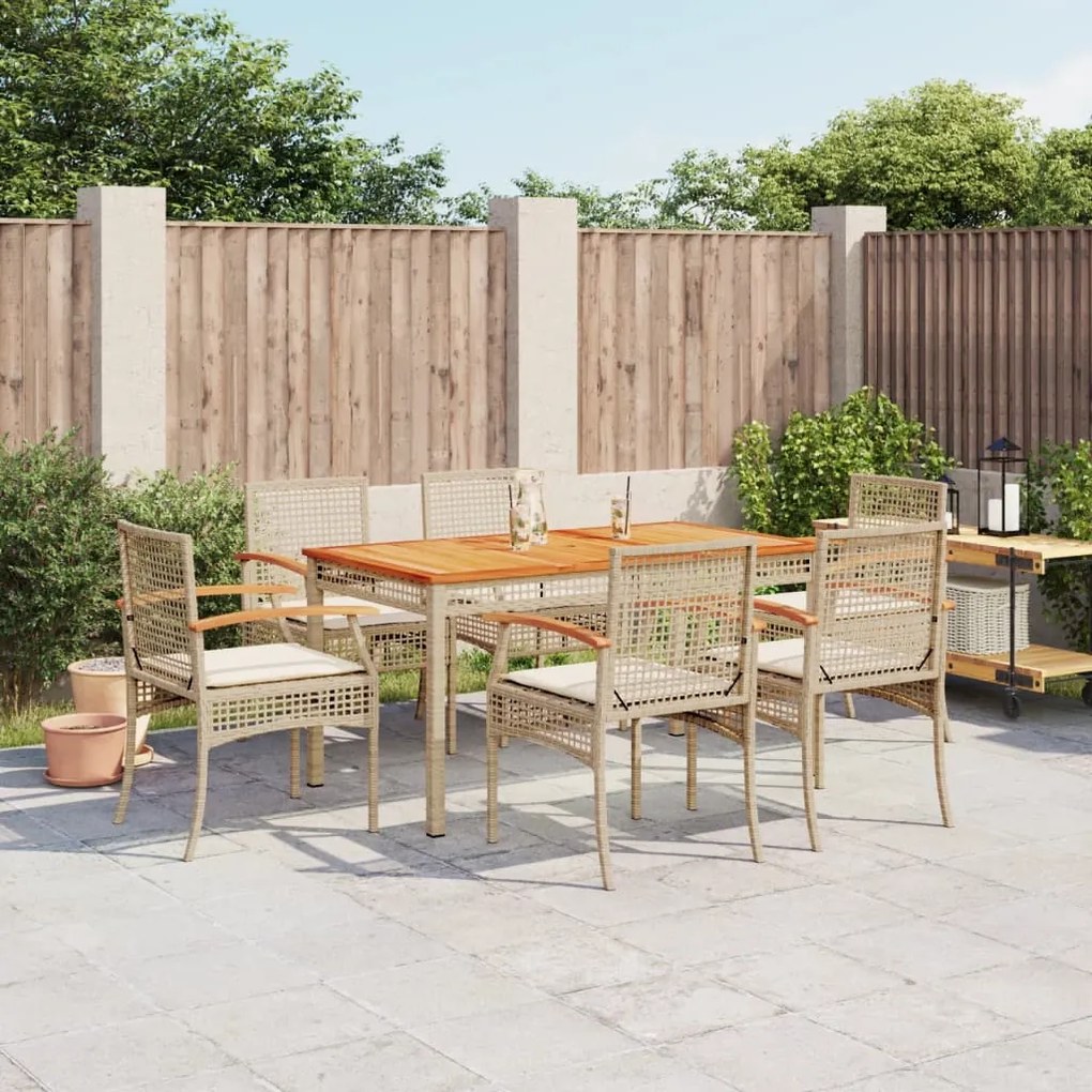 Set Da Pranzo Da Giardino 7 Pz Con Cuscini Beige İn Polyrattan /