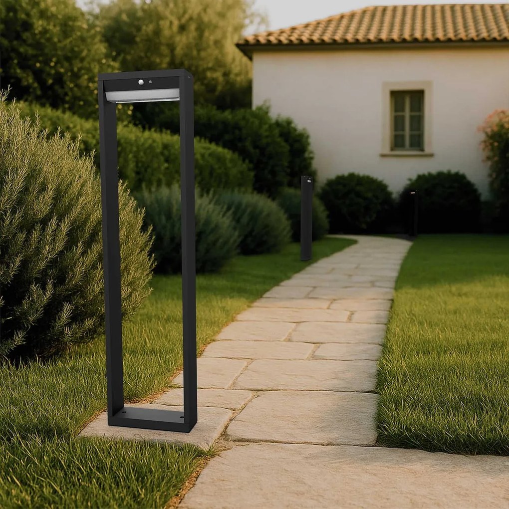 Paletto da giardino Solare Nero con Sensore di Mov. 80cm serie VELA Colore Bianco Naturale 4.000K